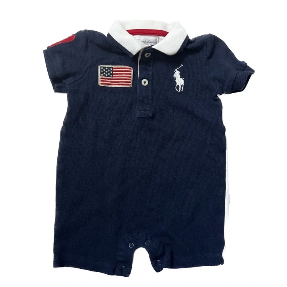 RALPH LAUREN Baby Polo Bodysuit American Flag Color Blocked Size 6 months